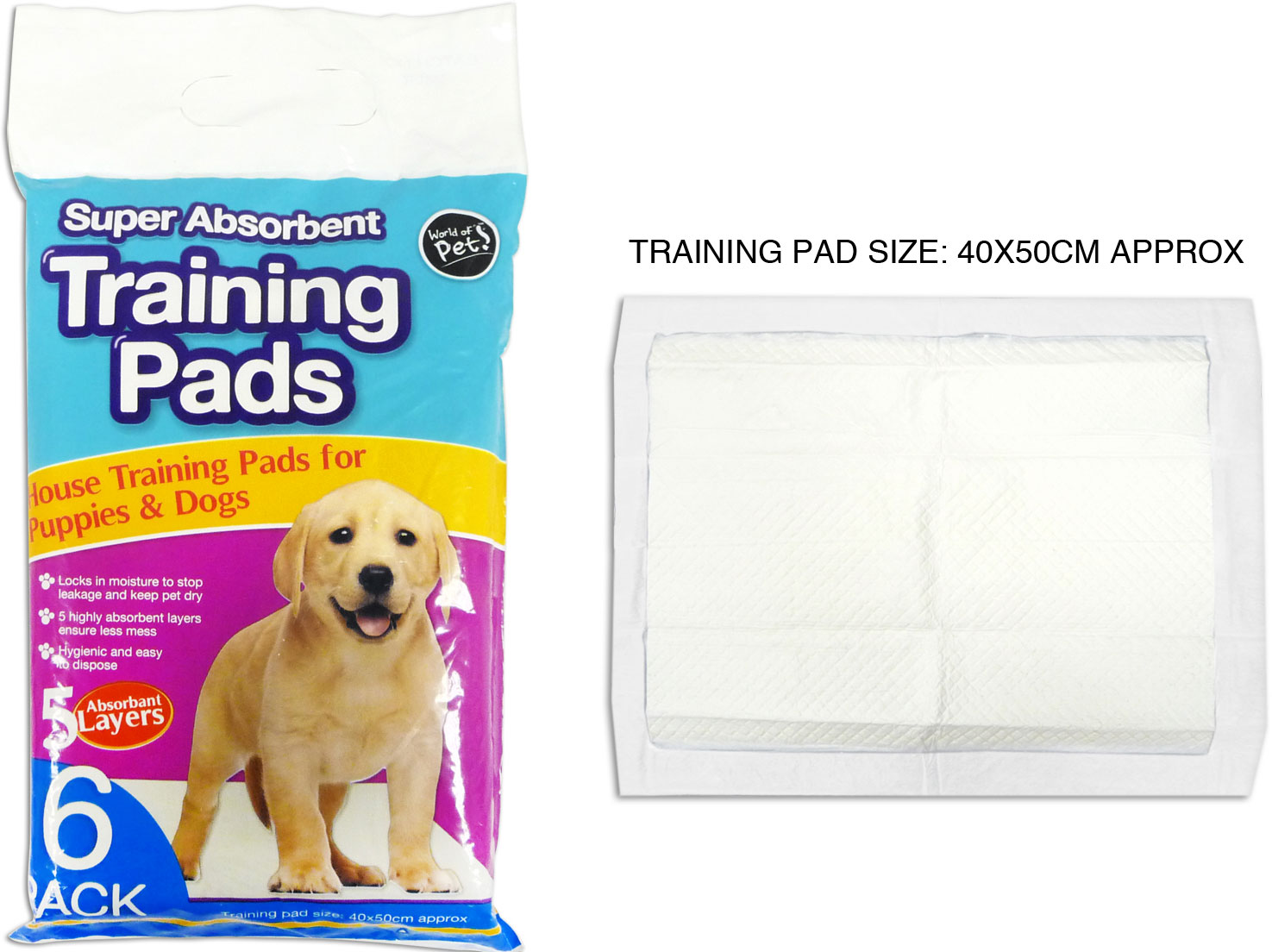 WOP ABSORBENT PUPPY TRAINING PADS 6 PACK